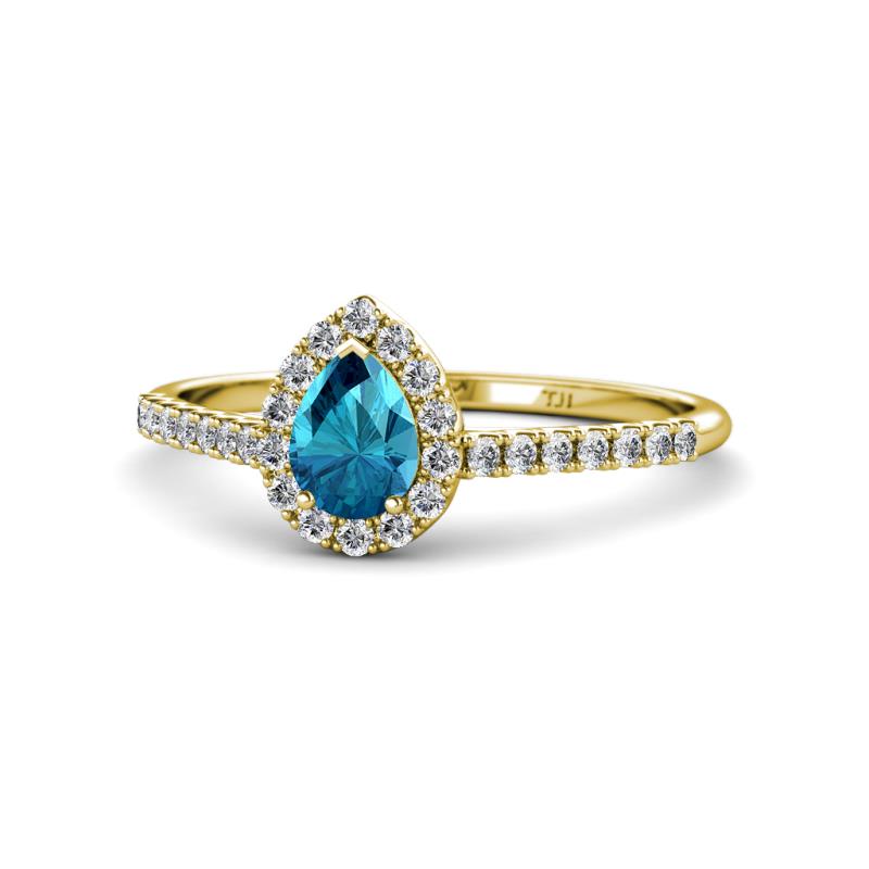 Arella Desire Pear Cut London Blue Topaz and Diamond Halo Engagement Ring 