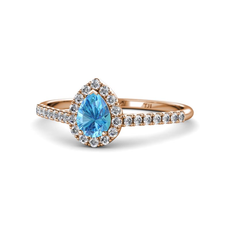 Arella Desire Pear Cut Blue Topaz and Diamond Halo Engagement Ring 