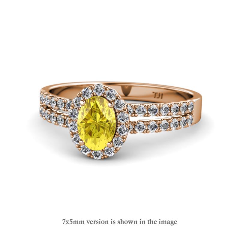 Amaya Desire Oval Cut Yellow Sapphire and Diamond Halo Engagement Ring 