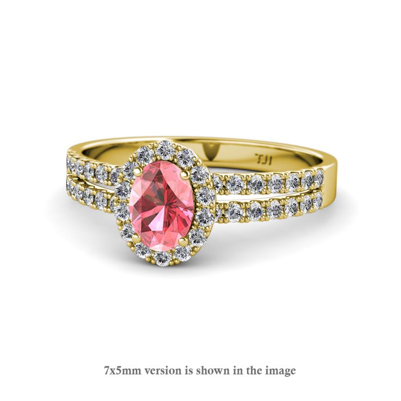 Amaya Desire Oval Cut Pink Tourmaline and Diamond Halo Engagement Ring 