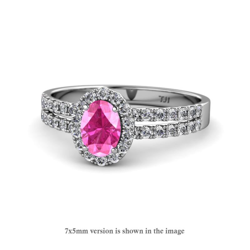 Amaya Desire Oval Cut Pink Sapphire and Diamond Halo Engagement Ring 