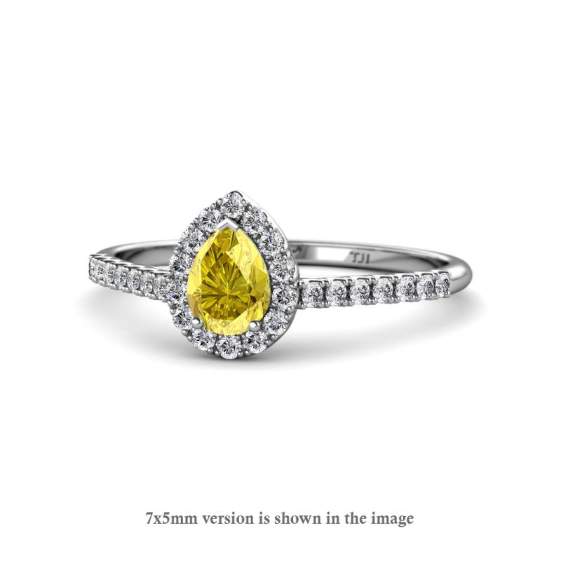 Arella Desire Pear Cut Yellow Sapphire and Diamond Halo Engagement Ring 