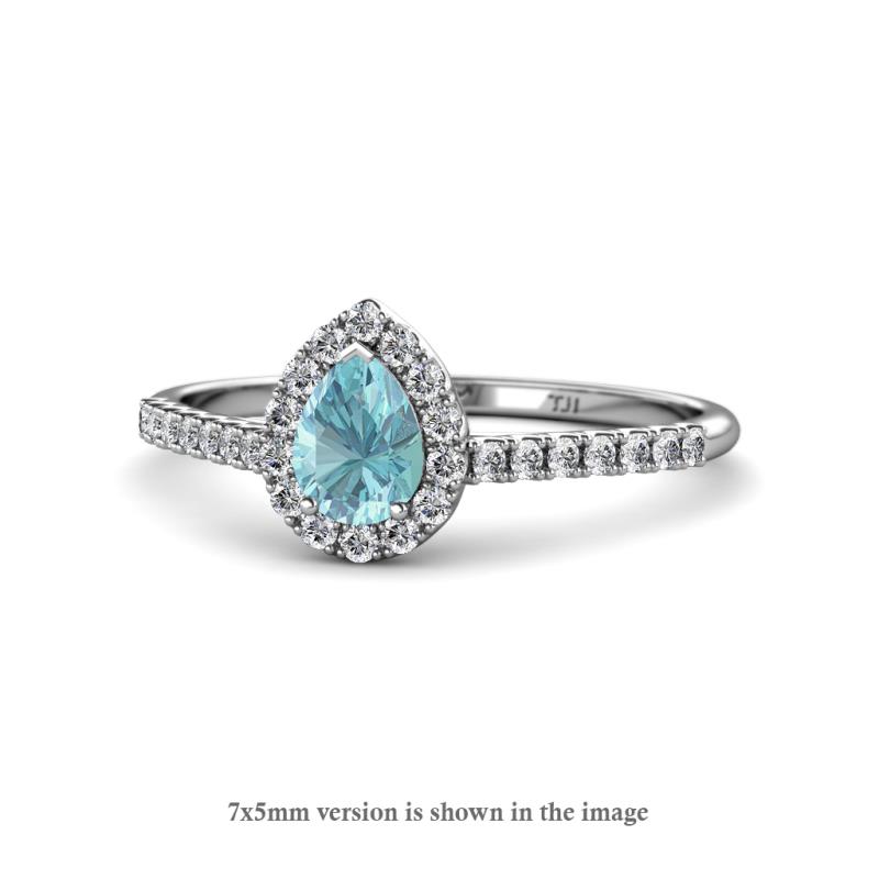 Arella Desire Pear Cut Aquamarine and Diamond Halo Engagement Ring 
