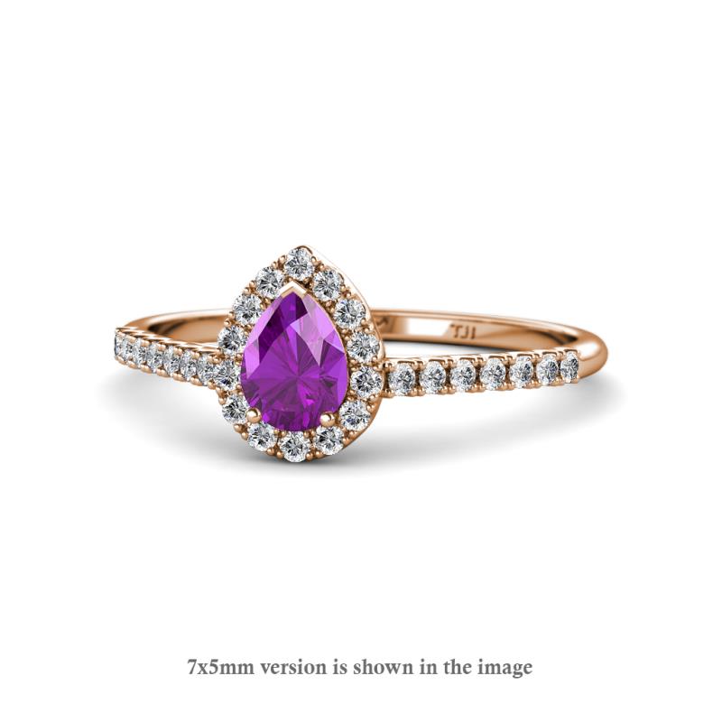 Arella Desire Pear Cut Amethyst and Diamond Halo Engagement Ring 