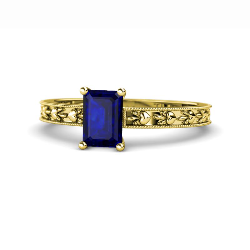 Niah Classic 7x5 mm Emerald Shape Blue Sapphire Solitaire Engagement Ring 
