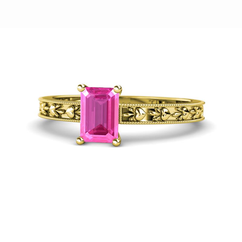 Niah Classic 7x5 mm Emerald Shape Pink Sapphire Solitaire Engagement Ring 