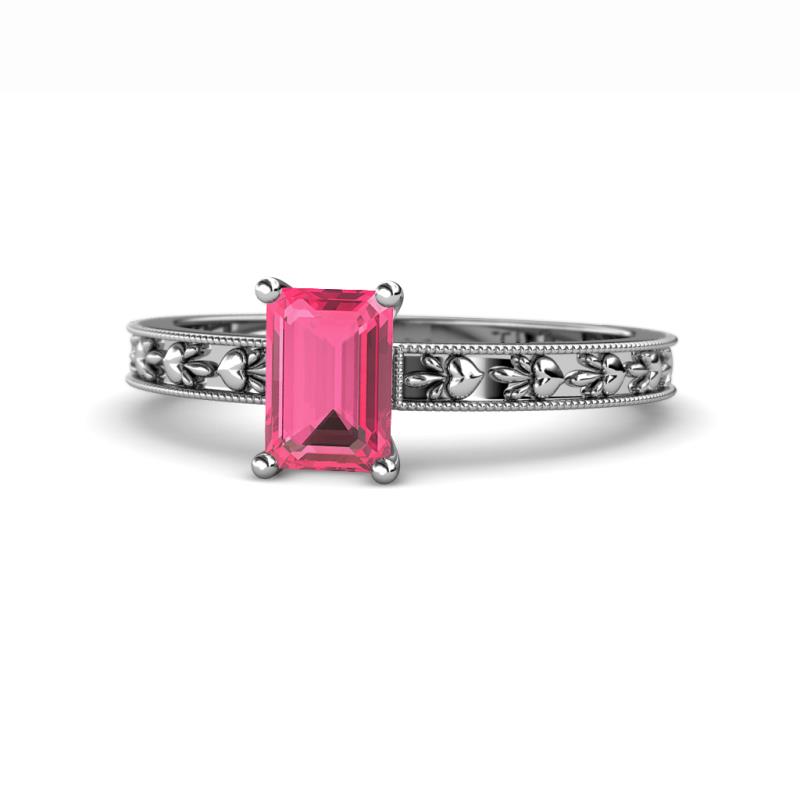 Niah Classic 7x5 mm Emerald Shape Pink Tourmaline Solitaire Engagement Ring 