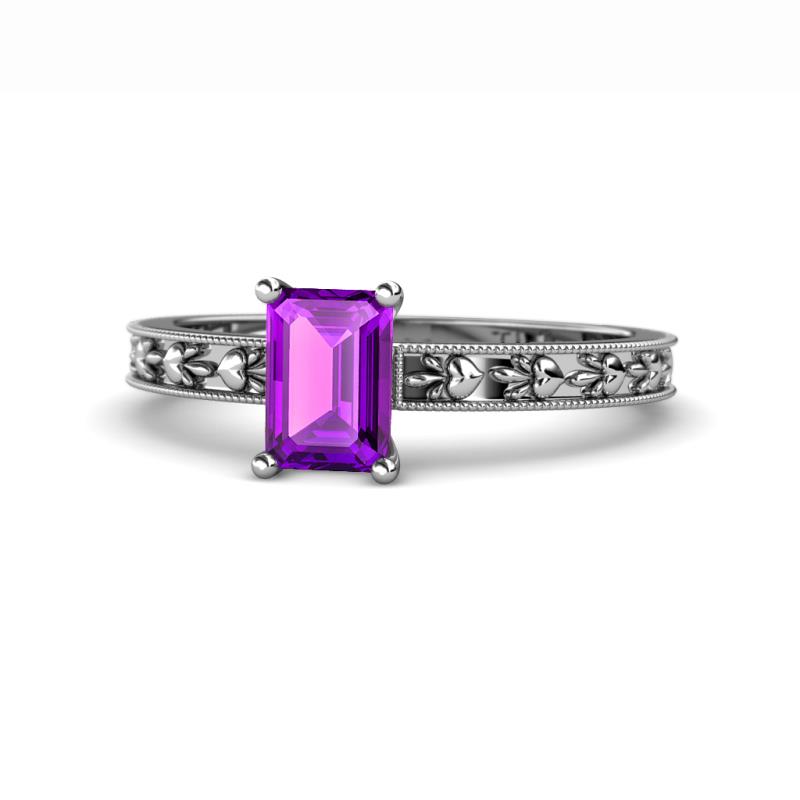 Niah Classic 7x5 mm Emerald Shape Amethyst Solitaire Engagement Ring 