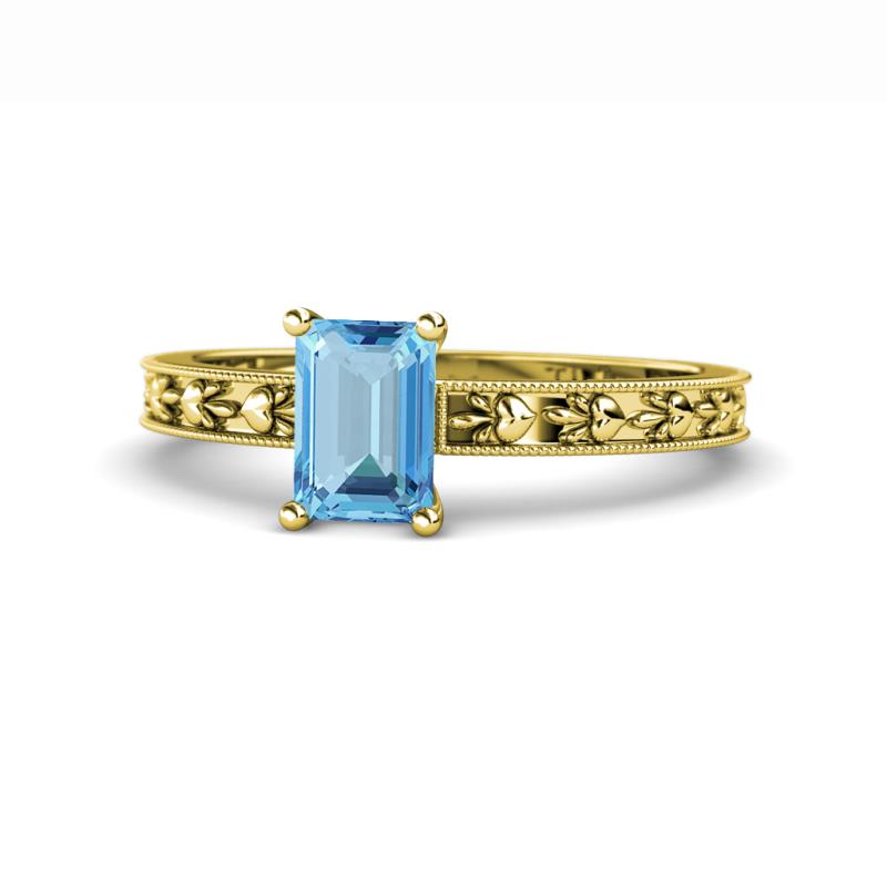 Niah Classic 7x5 mm Emerald Shape Blue Topaz Solitaire Engagement Ring 