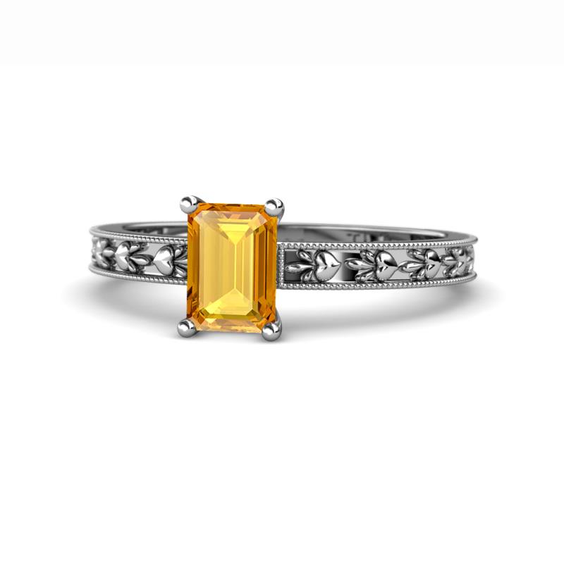 Niah Classic 7x5 mm Emerald Shape Citrine Solitaire Engagement Ring 