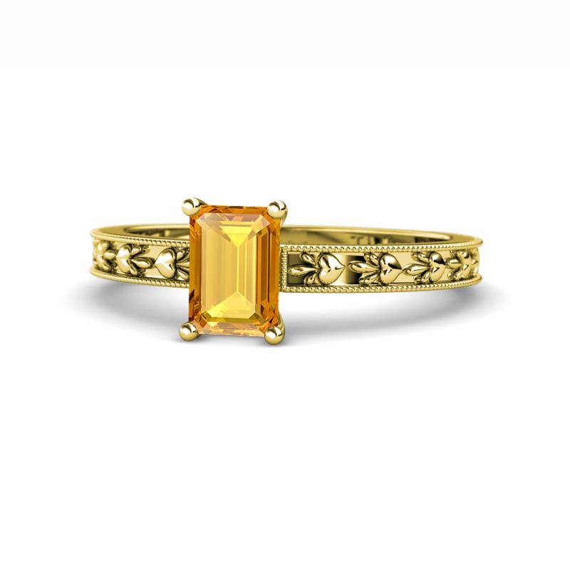 Niah Classic 7x5 mm Emerald Shape Citrine Solitaire Engagement Ring 