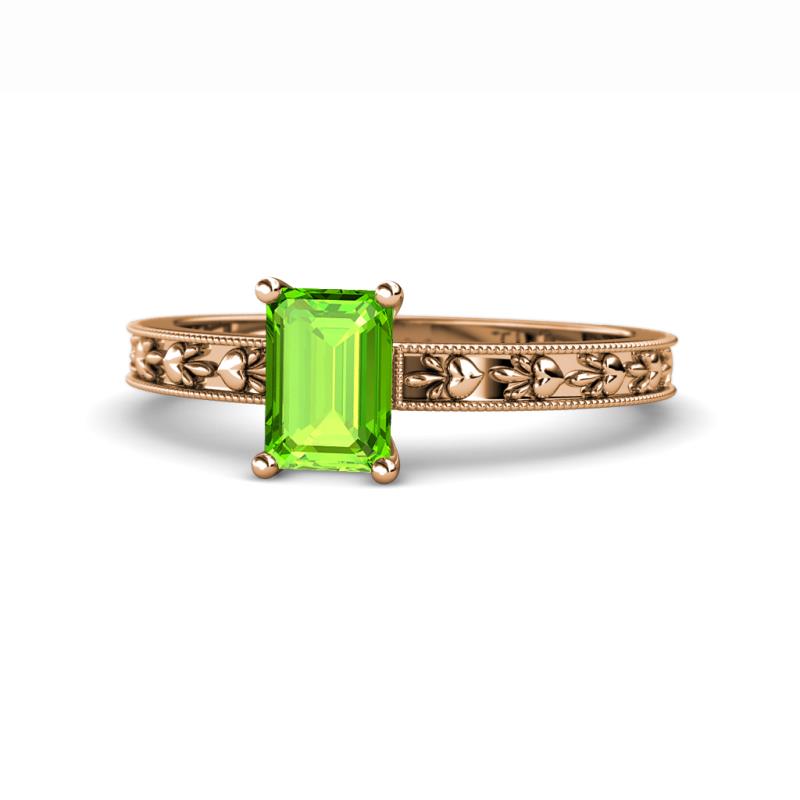 Niah Classic 7x5 mm Emerald Shape Peridot Solitaire Engagement Ring 