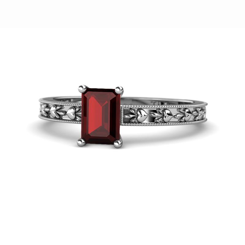 Niah Classic 7x5 mm Emerald Shape Red Garnet Solitaire Engagement Ring 