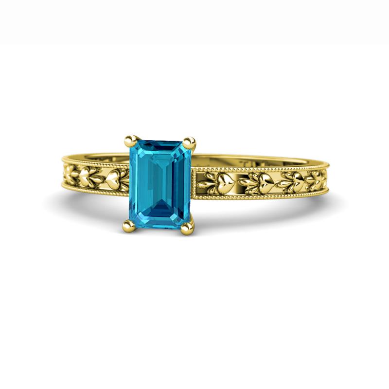 Niah Classic 7x5 mm Emerald Shape London Blue Topaz Solitaire Engagement Ring 