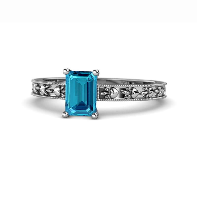 Niah Classic 7x5 mm Emerald Shape London Blue Topaz Solitaire Engagement Ring 