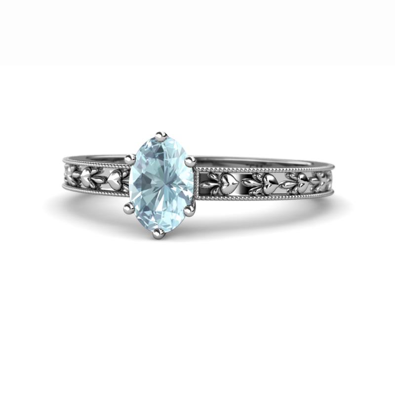 Niah Classic 7x5 mm Oval Shape Aquamarine Solitaire Engagement Ring 