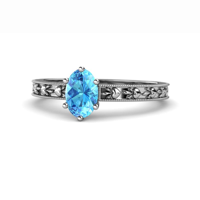 Niah Classic 7x5 mm Oval Shape Blue Topaz Solitaire Engagement Ring 