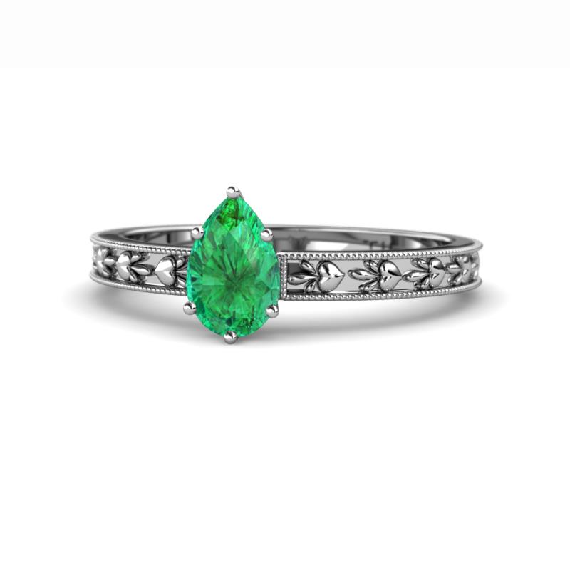 Niah Classic 7x5 mm Pear Shape Emerald Solitaire Engagement Ring 