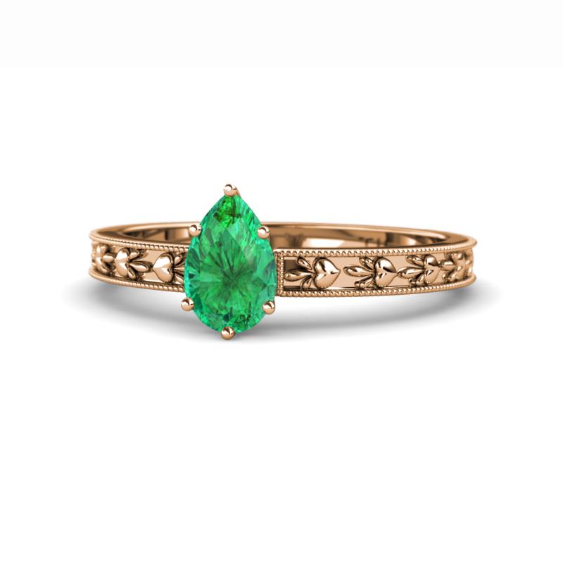 Niah Classic 7x5 mm Pear Shape Emerald Solitaire Engagement Ring 