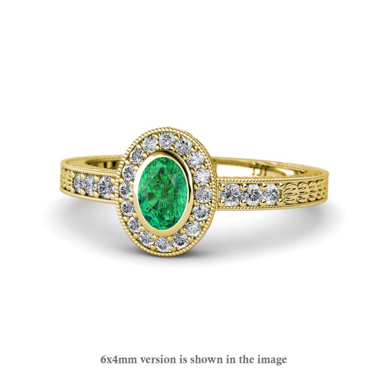 Annabel Desire Oval Cut Emerald and Diamond Halo Engagement Ring 