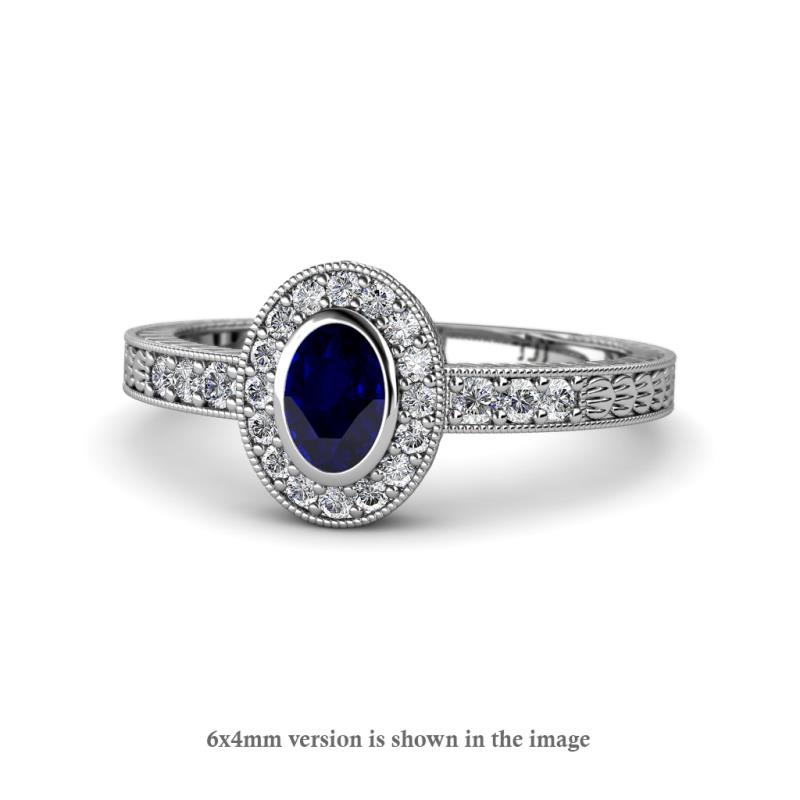 Annabel Desire Oval Cut Blue Sapphire and Diamond Halo Engagement Ring 