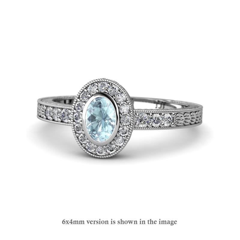 Annabel Desire Oval Cut Aquamarine and Diamond Halo Engagement Ring 