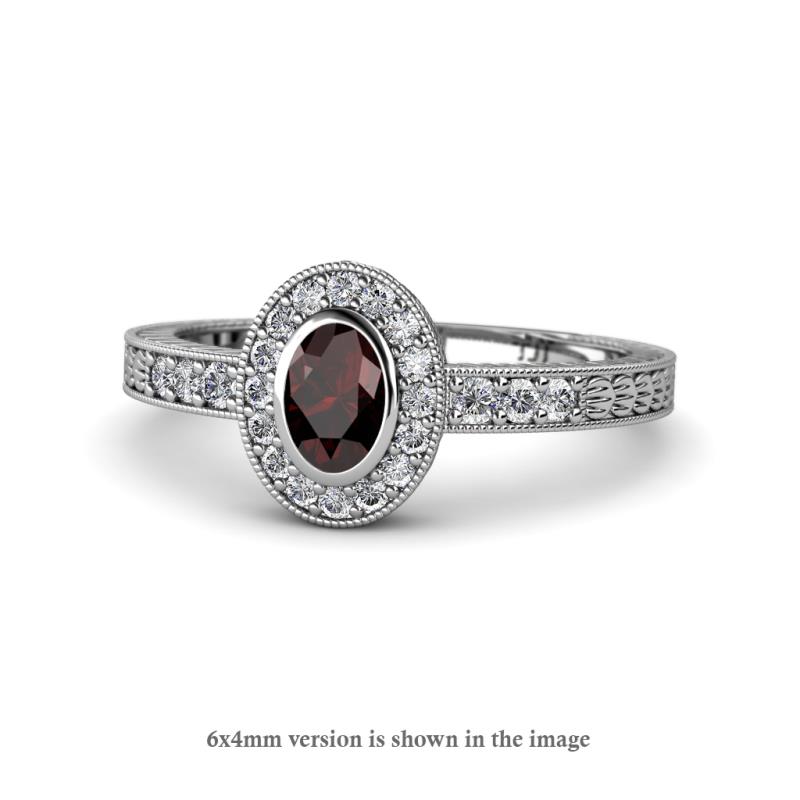 Annabel Desire Oval Cut Red Garnet and Diamond Halo Engagement Ring 