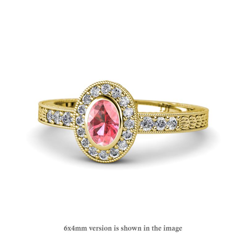 Annabel Desire Oval Cut Pink Tourmaline and Diamond Halo Engagement Ring 