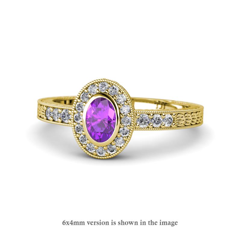 Annabel Desire Oval Cut Amethyst and Diamond Halo Engagement Ring 