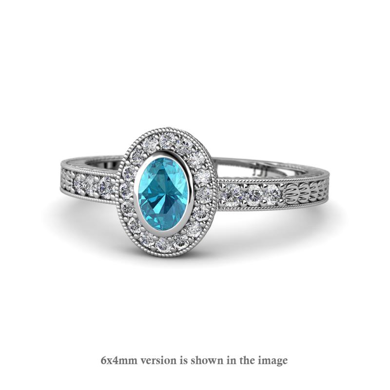 Annabel Desire Oval Cut London Blue Topaz and Diamond Halo Engagement Ring 