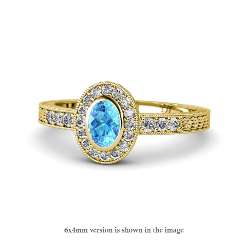 Annabel Desire Oval Cut Blue Topaz and Diamond Halo Engagement Ring 