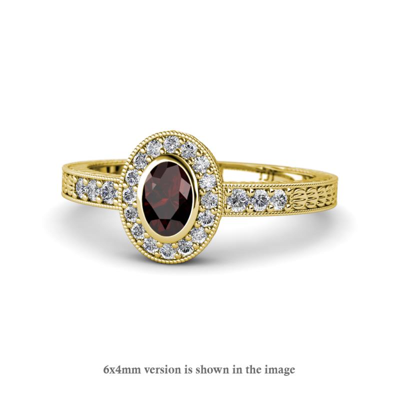 Annabel Desire Oval Cut Red Garnet and Diamond Halo Engagement Ring 