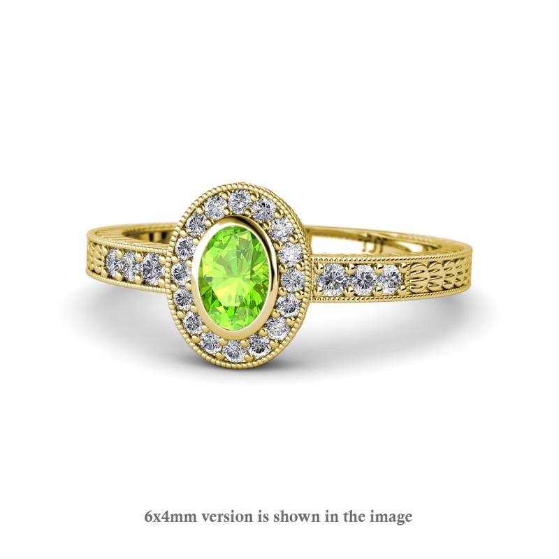 Annabel Desire Oval Cut Peridot and Diamond Halo Engagement Ring 