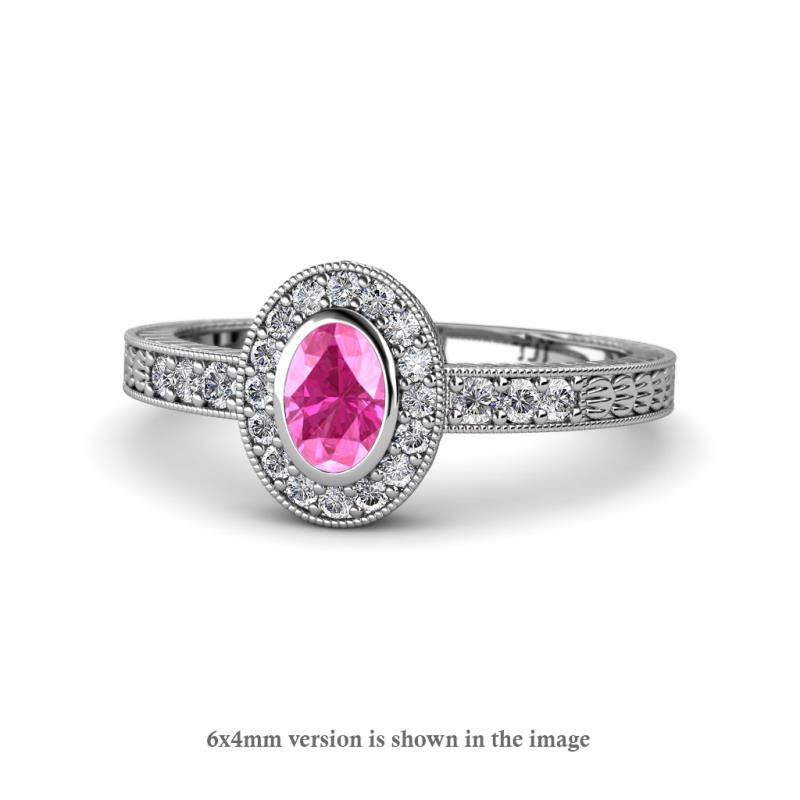 Annabel Desire Oval Cut Pink Sapphire and Diamond Halo Engagement Ring 