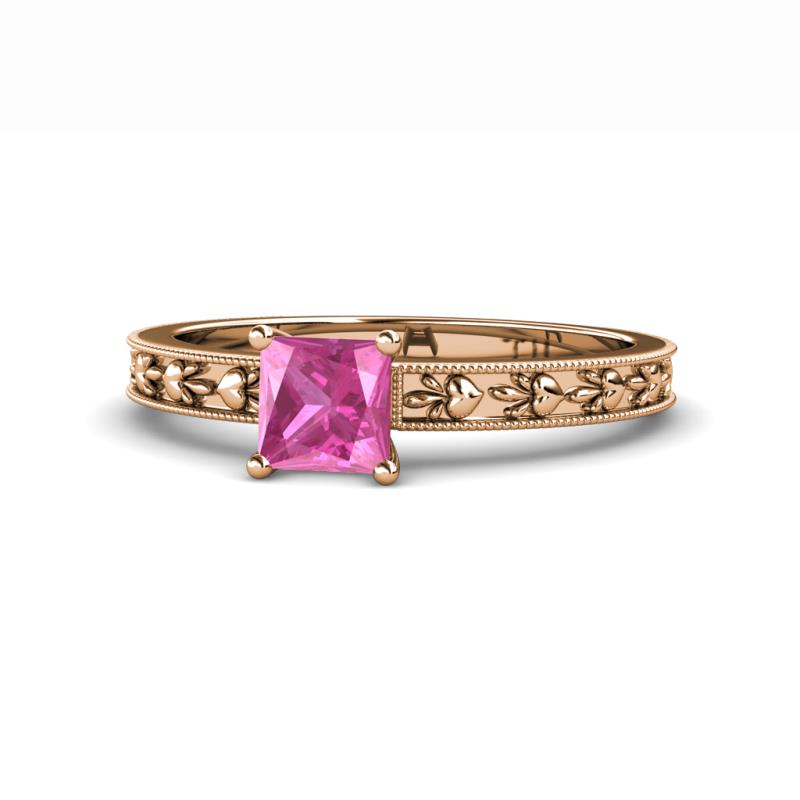 Niah Classic 5.50 mm Princess Cut Created Pink Sapphire Solitaire Engagement Ring 