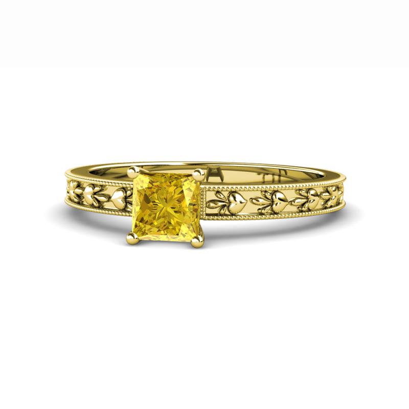 Niah Classic 5.50 mm Princess Cut Created Yellow Sapphire Solitaire Engagement Ring 