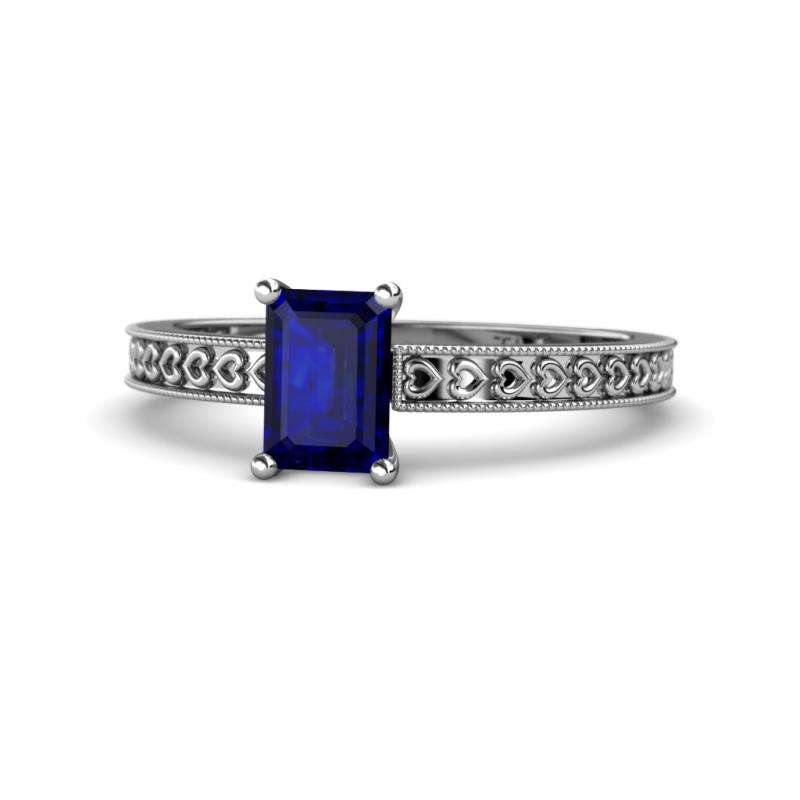 Janina Classic Emerald Cut Blue Sapphire Solitaire Engagement Ring 