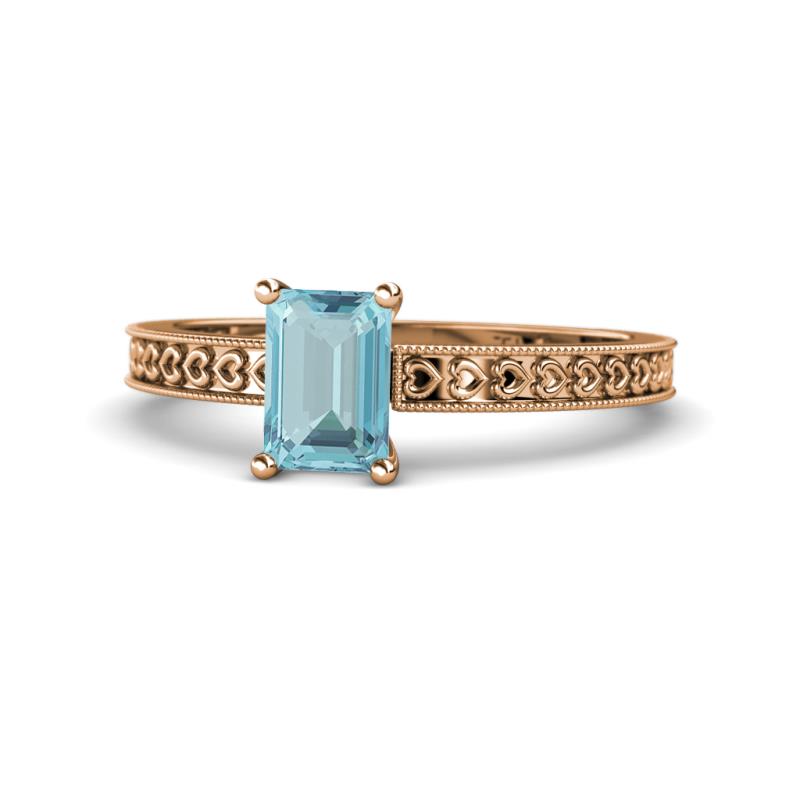 Janina Classic Emerald Cut Aquamarine Solitaire Engagement Ring 