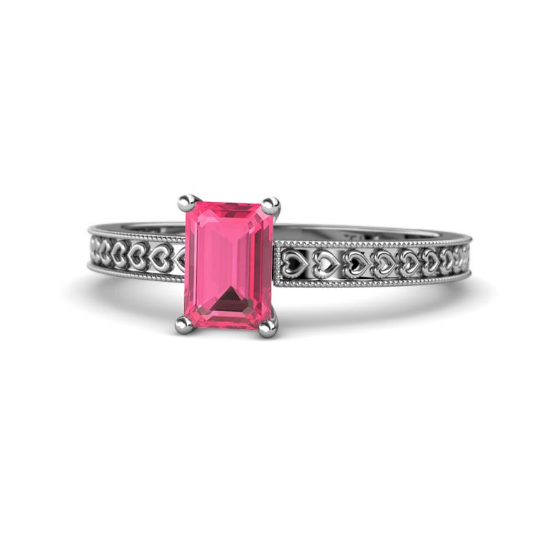 Janina Classic Emerald Cut Pink Tourmaline Solitaire Engagement Ring 