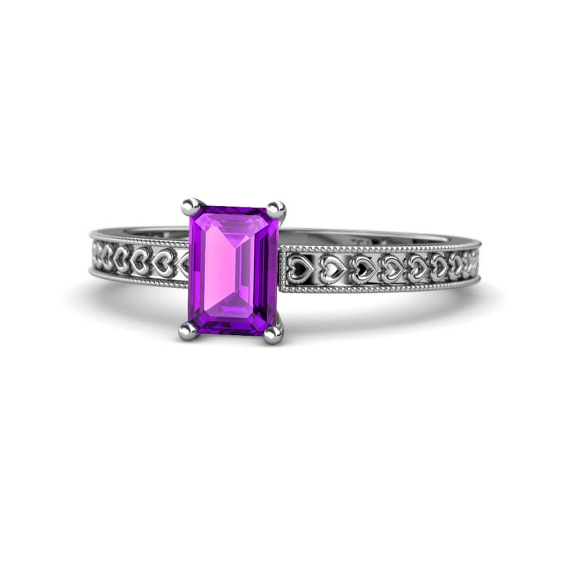 Janina Classic Emerald Cut Amethyst Solitaire Engagement Ring 