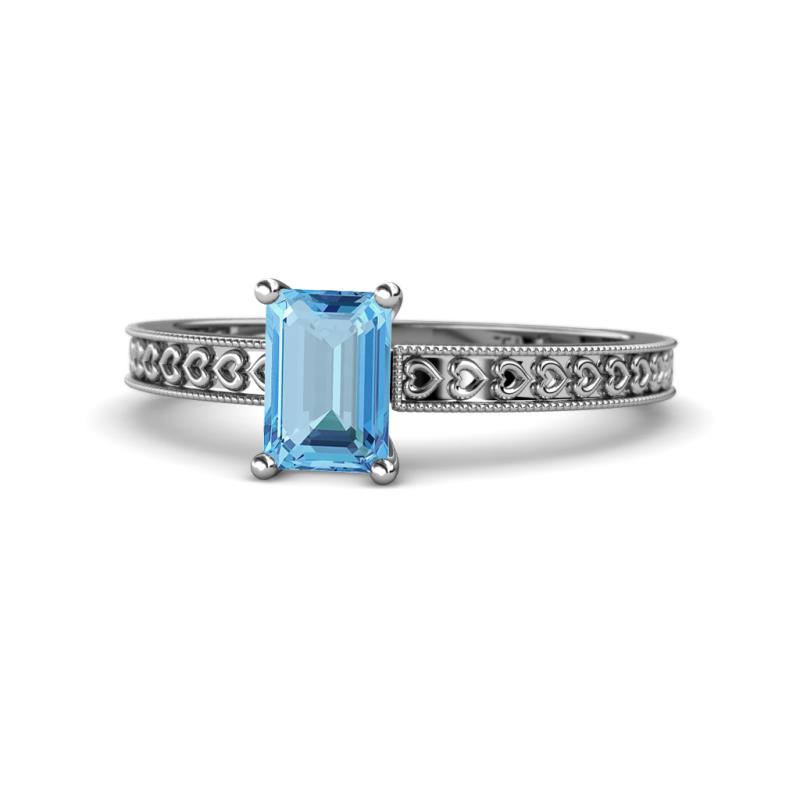 Janina Classic Emerald Cut Blue Topaz Solitaire Engagement Ring 