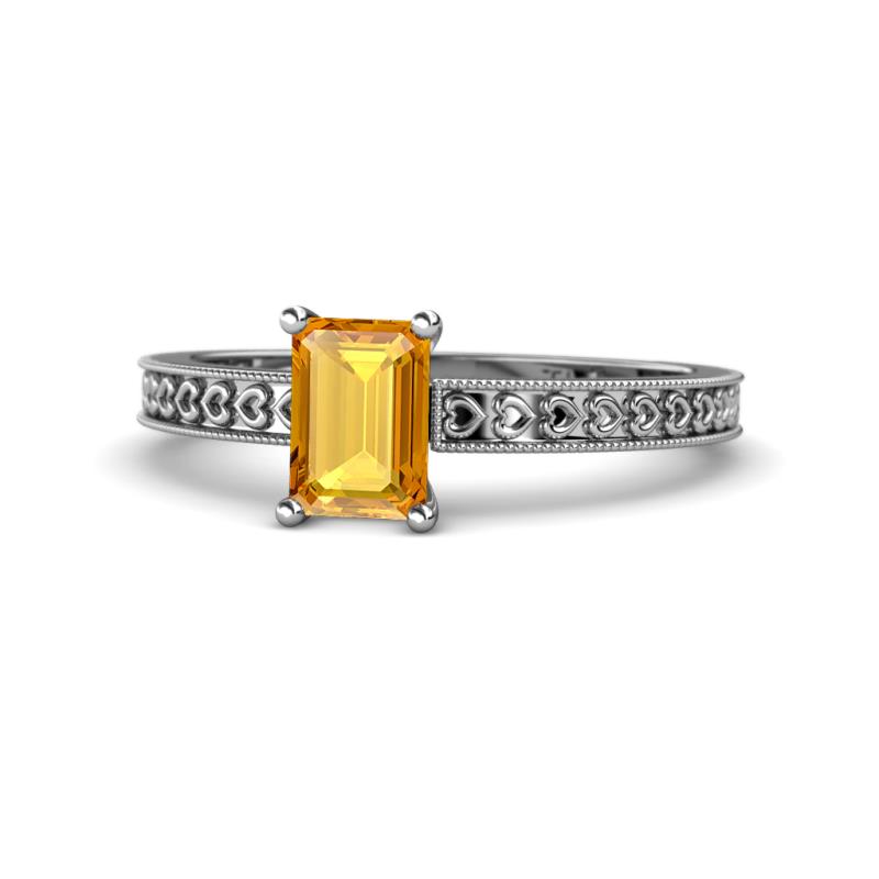 Janina Classic Emerald Cut Citrine Solitaire Engagement Ring 