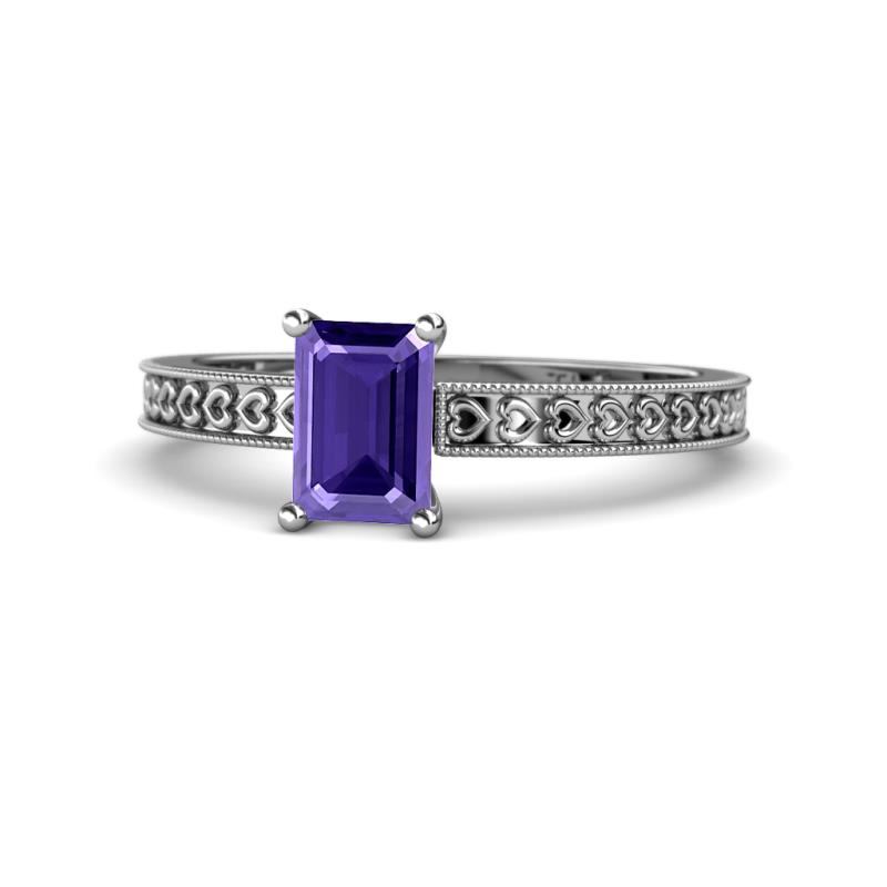 Janina Classic Emerald Cut Iolite Solitaire Engagement Ring 