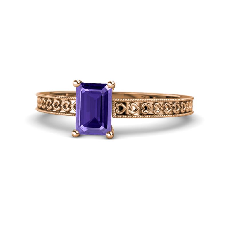 Janina Classic Emerald Cut Iolite Solitaire Engagement Ring 