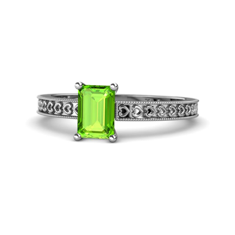 Janina Classic Emerald Cut Peridot Solitaire Engagement Ring 