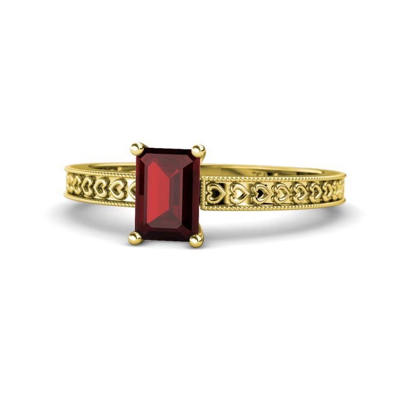 Janina Classic Emerald Cut Red Garnet Solitaire Engagement Ring 