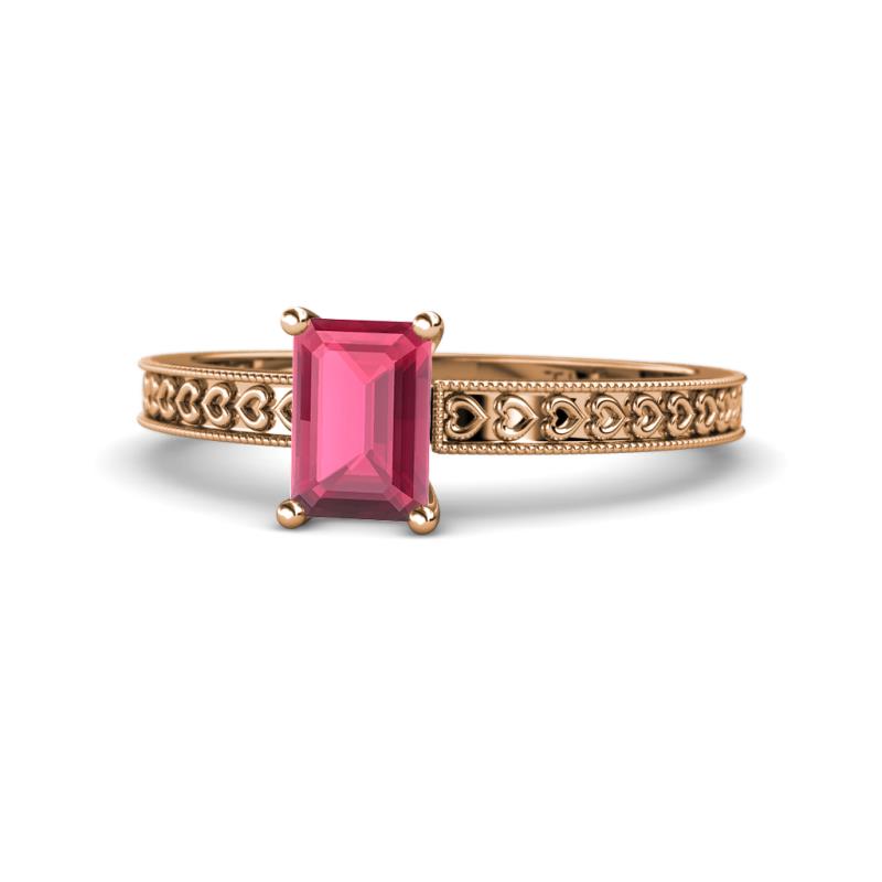 Janina Classic Emerald Cut Rhodolite Garnet Solitaire Engagement Ring 