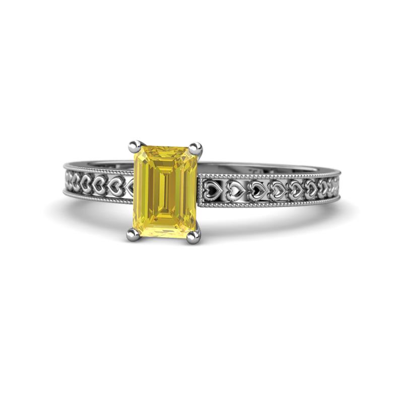 Janina Classic Emerald Cut Yellow Sapphire Solitaire Engagement Ring 