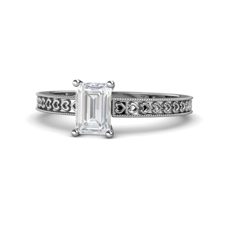 Janina Classic Emerald Cut White Sapphire Solitaire Engagement Ring 