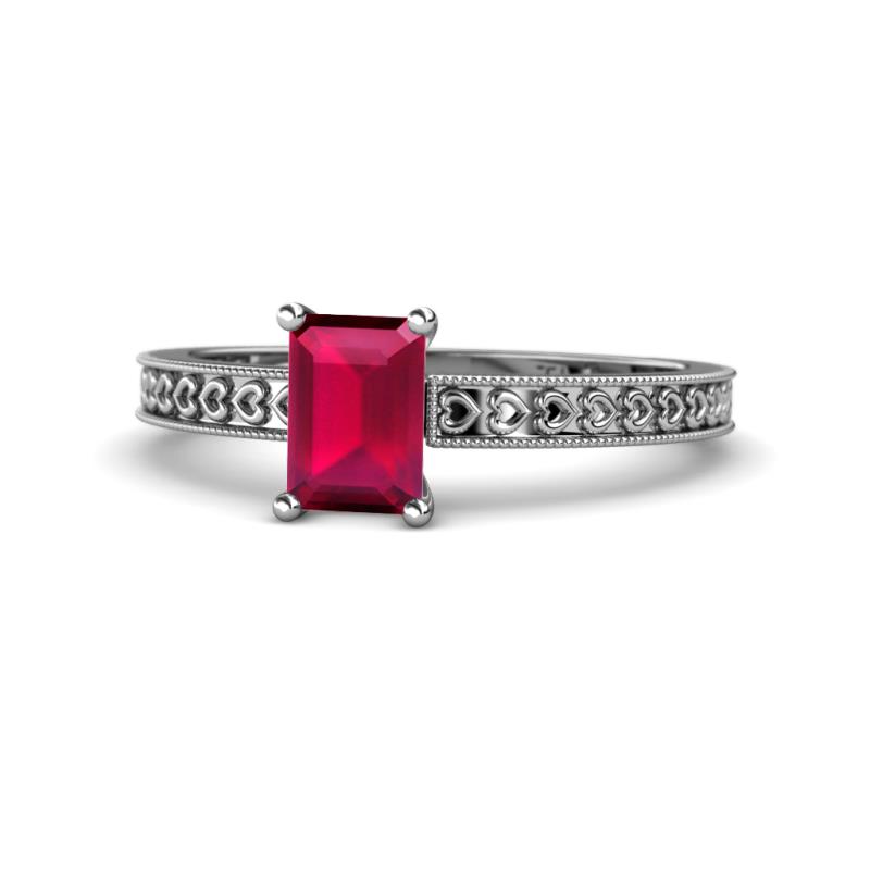 Janina Classic Emerald Cut Ruby Solitaire Engagement Ring 
